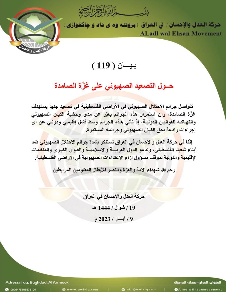 بـيـــان ( 119 ): حــول التصعيد الصهيوني على غزّة الصامدة