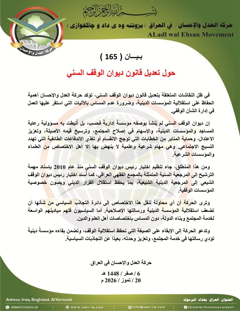 بيان ( 165 ) حول تعديل قانون ديوان الوقف السني